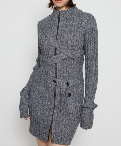 LAGUA GEM TAILOR PLEATS ワンピース グレー LAGUA GEM（ラグアジェム） ワンピース WRAP TIE ミニワンピース