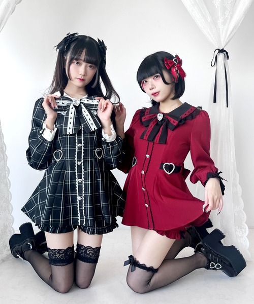 DearMyLove セットアップ 丸襟はしごレースリボンハート