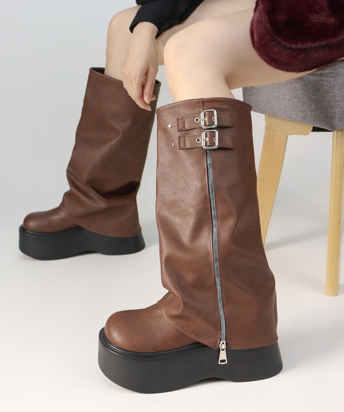 (取寄) ラッキーブランド レディース ダブル バックル モト ブーツ Lucky Brand women Migyn Double Buckle Moto Boots Cappuccino LibertyDoll（リバティードール） ブーツ 厚底ダブルベルトカバー