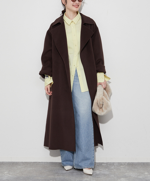 美品■Plage プラージュ ベルト付ロングコート　マキシ丈 ウール ブラウン系 plage（プラージュ） コート 36 ブラウン レディース : ZOZOTOWN Yahoo