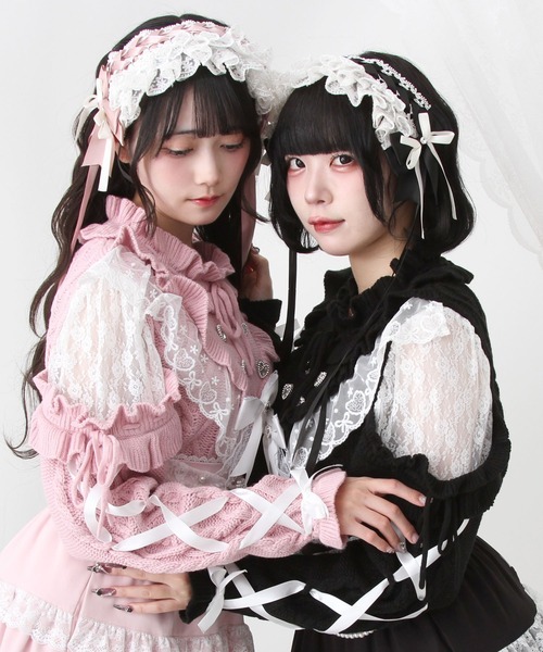 DearMyLove ニット セーター 袖レースアップフリルハートビジュー