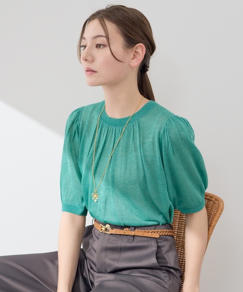半袖ニット　グリーン　ビジュー付 ANAYI ANAYI 「ANAYI」 半袖ニット 38 グリーン レディース : ZOZOTOWN