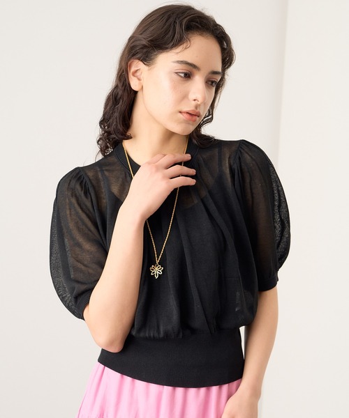 半袖ニット　グリーン　ビジュー付 ANAYI 半袖ニット グリーン ビジュー付 ANAYI ANAYI 「ANAYI」 半袖