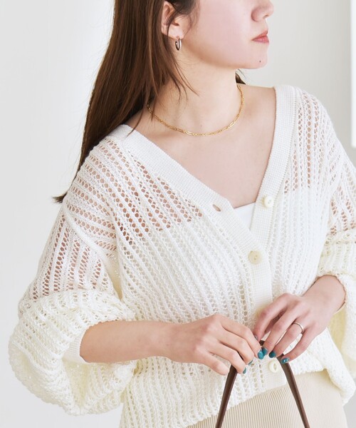 カーディガン quaranciel:「手洗い可能」ラミー ミックス メッシュ シアー オーバーサイズ カーディガン レディース quaranciel カーディガン quaranciel:「手洗い可能」ラミー