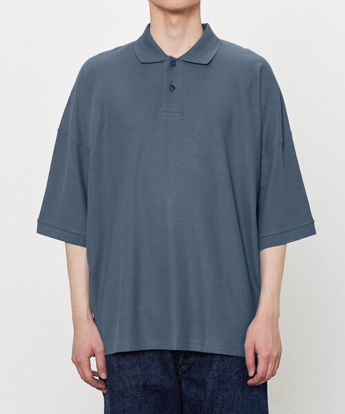 【美品】handvaerkコットンピケ ビッグポロシャツ M ブラック handvaerk | コットンピケ ビッグポロシャツ MEN（handvaerk