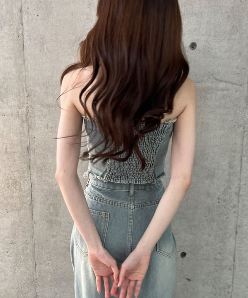 レディ  セットアップ 美品❤️ GLAMOROUS JANE セットアップ ベアトップ×ダメージデニム 2点