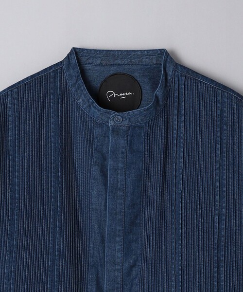 Pheeta ピンタック Trinity デニム ブラウス シャツ ノーカラー Pheeta（フィータ） ブラウス シャツ 「Pheeta」Trinity デニム ロング