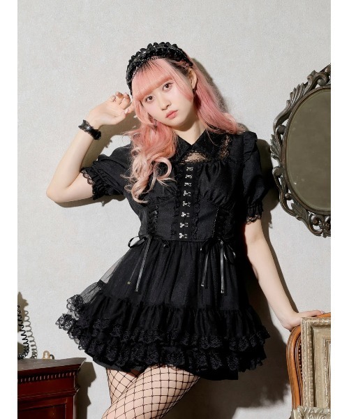 NOEMIE（ノエミー） ワンピース 半袖 レースアップチュールティアード
