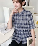 ブラウス シャツ 夏 半袖 シャーリングビスチ...の詳細画像3