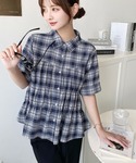 ブラウス シャツ 夏 半袖 シャーリングビスチ...の詳細画像1