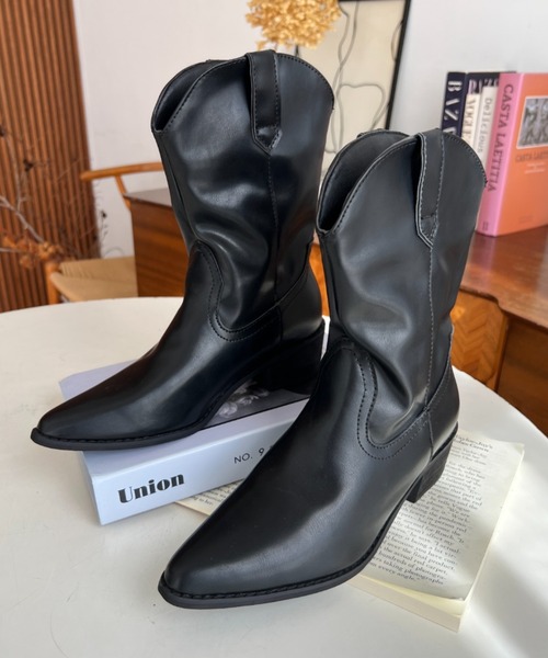 moment+ ブーツ ショートウエスタンブーツ レディース : ZOZOTOWN