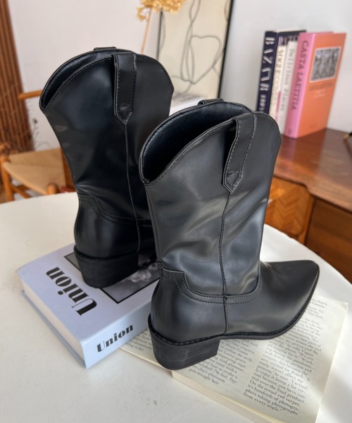 moment+ ブーツ ショートウエスタンブーツ レディース : ZOZOTOWN