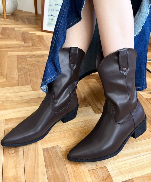 moment+ ブーツ ショートウエスタンブーツ レディース : ZOZOTOWN