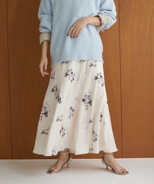 natural couture ロング スカート 長さ変えれる花柄サテンスカート