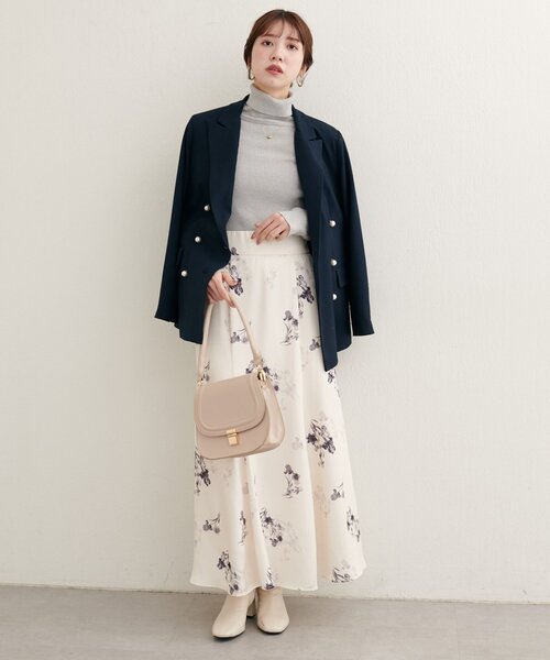 natural couture ロング スカート 長さ変えれる花柄サテンスカート