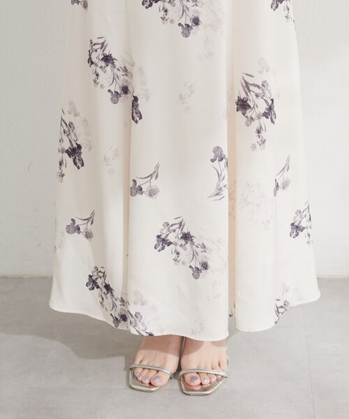 natural couture スカート 長さ変えれる花柄サテンスカート : ZOZOTOWN