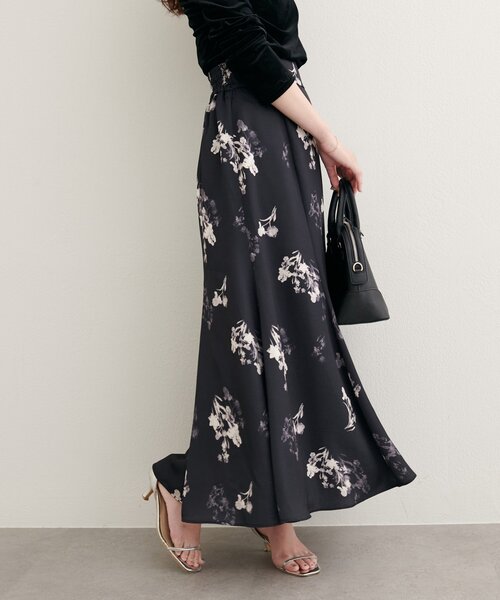natural couture スカート 長さ変えれる花柄サテンスカート : ZOZOTOWN
