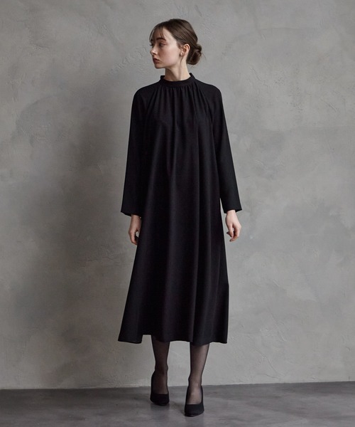 パーティードレス ワンピース 「喪服・礼服」ウォッシャブル ラグランスリーブテントラインブラックワンピースの画像