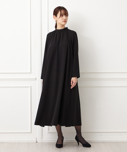 パーティードレス ワンピース 「喪服・礼服」ウォッシャブル ラグランスリーブテントラインブラックワンピースの画像