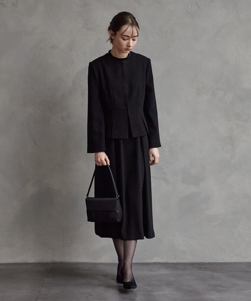 パーティードレス ワンピース 「喪服・礼服」ウォッシャブル ラグランスリーブテントラインブラックワンピースの画像