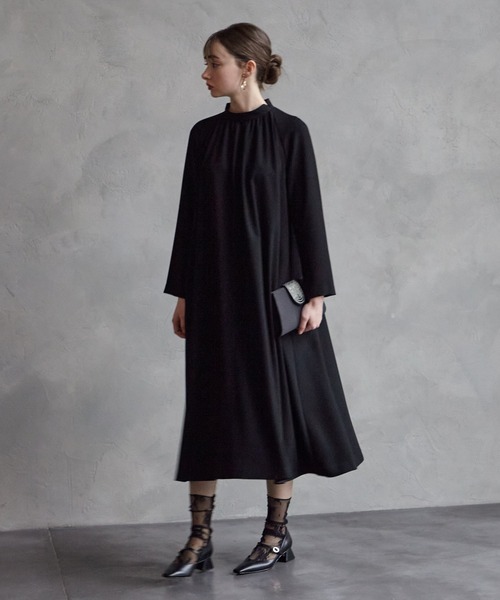 パーティードレス ワンピース 「喪服・礼服」ウォッシャブル ラグランスリーブテントラインブラックワンピースの画像