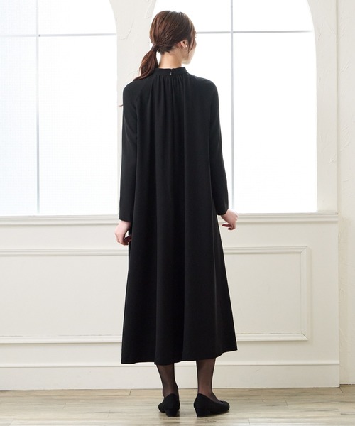 パーティードレス ワンピース 「喪服・礼服」ウォッシャブル ラグランスリーブテントラインブラックワンピースの画像