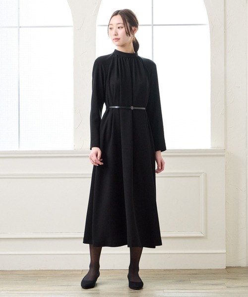パーティードレス ワンピース 「喪服・礼服」ウォッシャブル ラグランスリーブテントラインブラックワンピースの画像