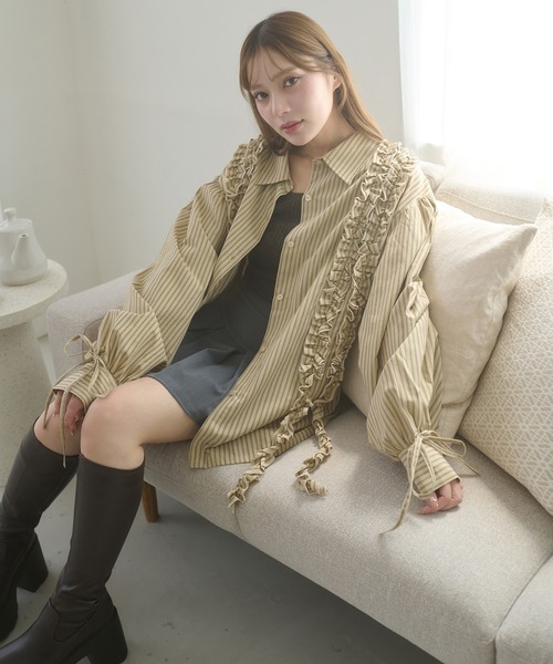 Ambre Neige（アンブルネージュ） ブラウス シャツ stripe flill over