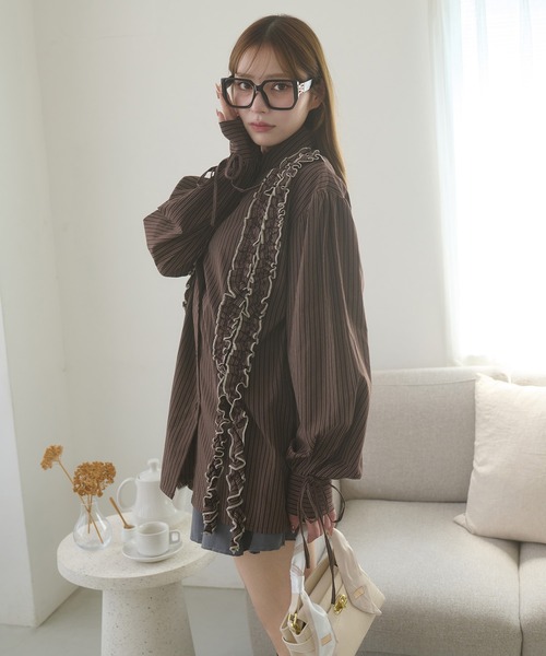 Ambre Neige（アンブルネージュ） ブラウス シャツ stripe flill over