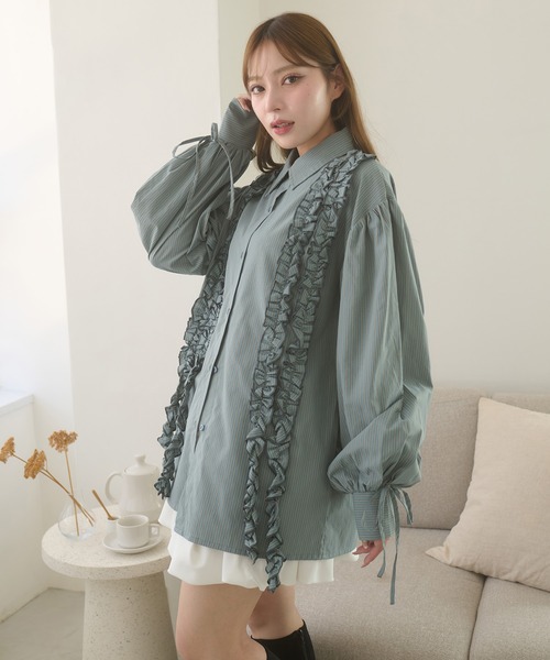 シャツドッキングチュニック新品！新作！アルページュストーリー水曜日13:00まで Ambre Neige（アンブルネージュ） ブラウス シャツ stripe flill over