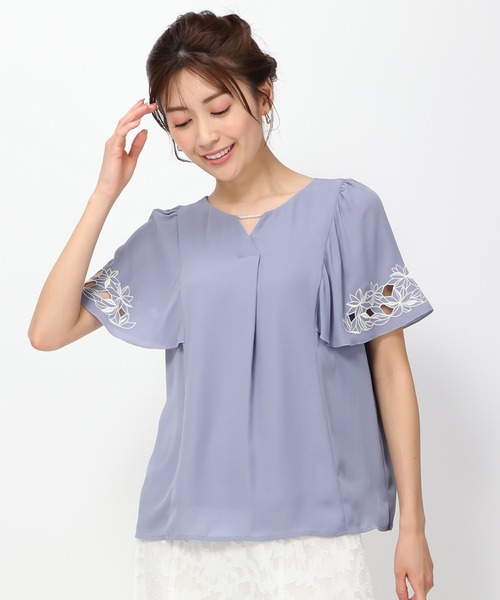 「MISCH MASCH」 半袖ブラウス フリ- ブルー レディース_画像9