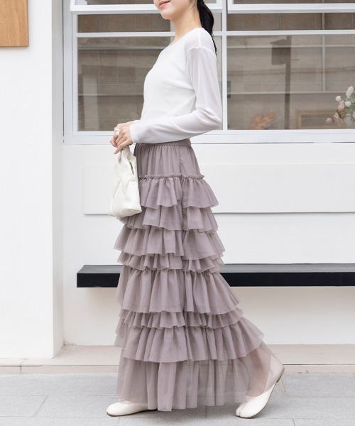 スカート ホイップフリルチュールロングスカート : ZOZOTOWN Yahoo!店
