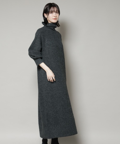 NANO universe ワンピース エアリーヤーン畦編タートルニットマキシ