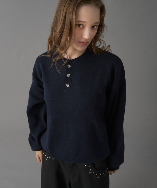 ONCILY（オンシェリー） セーター ニット SILVER BUTTON HENRY NECK