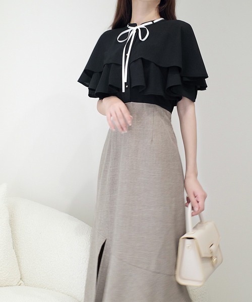 「mily bilet」 半袖ワンピース LARGE ブラック レディース_画像7