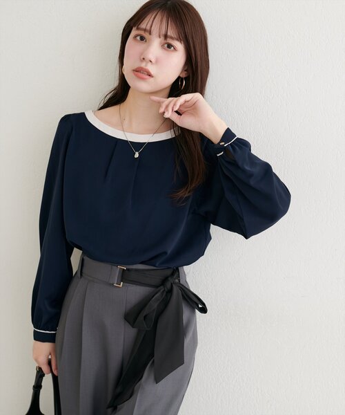 natural couture ブラウス シャツ 「WEB限定」バイカラーボートネック