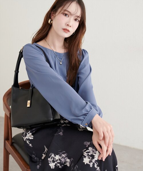 CINOH カラーボートネックブラウス natural couture ブラウス シャツ 「WEB限定」バイカラーボートネック