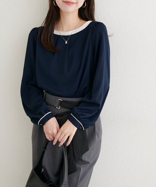 natural couture ブラウス シャツ 「WEB限定」バイカラーボートネック