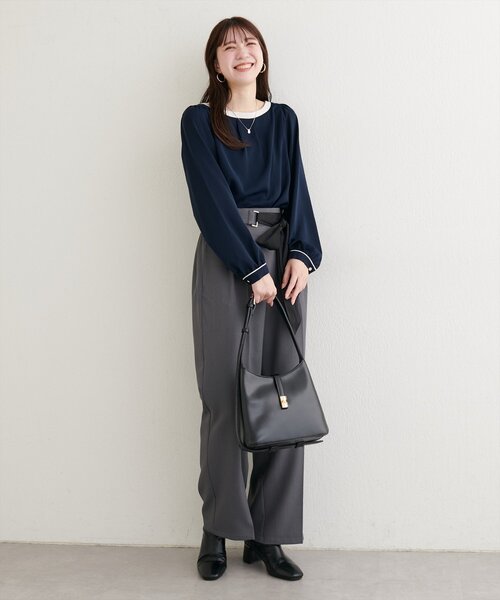CINOH カラーボートネックブラウス WEB限定】バイカラーボートネックブラウス | natural couture