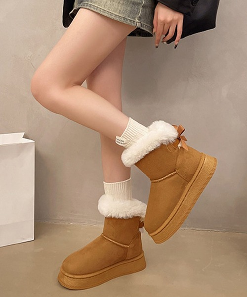 shoes365 ブーツ バックリボン ムートンブーツ レディース : ZOZOTOWN