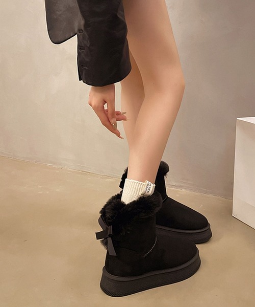 shoes365 ブーツ バックリボン ムートンブーツ レディース : ZOZOTOWN