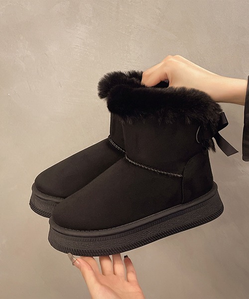 shoes365 ブーツ バックリボン ムートンブーツ レディース : ZOZOTOWN