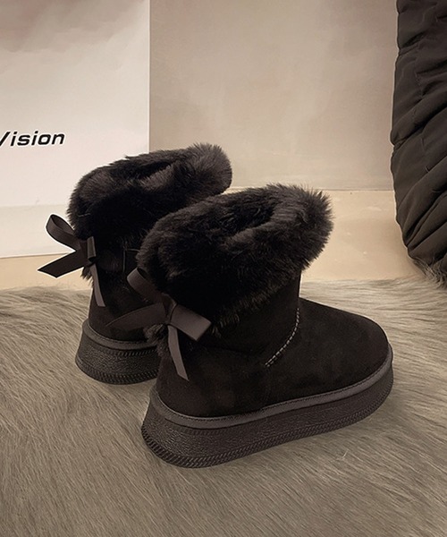 shoes365 ブーツ バックリボン ムートンブーツ レディース : ZOZOTOWN