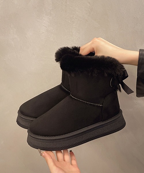 shoes365 ブーツ バックリボン ムートンブーツ レディース : ZOZOTOWN