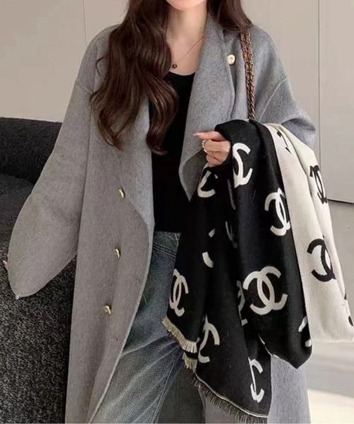 LUCPY コート アウター ウールタッチダブルボタンロングコート