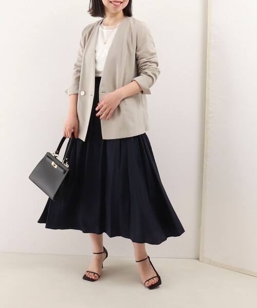 「NOLLEY'S LIGHT」 ノーカラージャケット 38 ベージュ レディース_画像6
