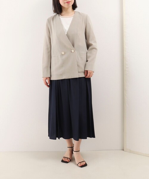 「NOLLEY'S LIGHT」 ノーカラージャケット 38 ベージュ レディース_画像7