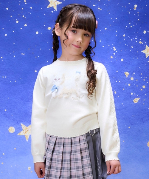 mezzo piano ニット セーター もふもふネコ ニットプルオーバー キッズ