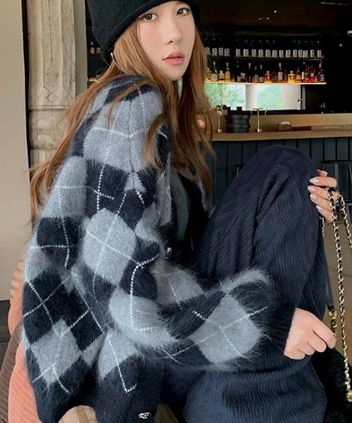 SHEENA（シーナ） カーディガン アーガイルニットカーディガン