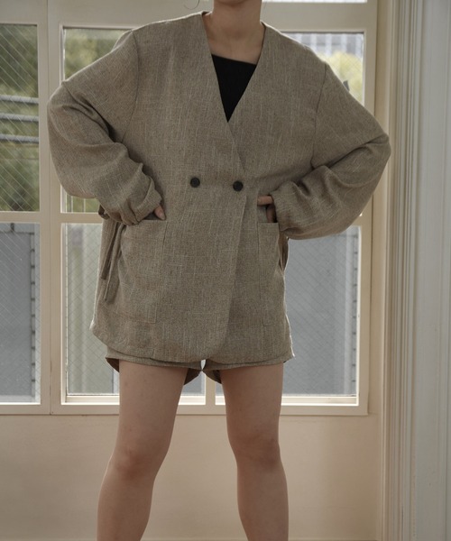 lawgy（ラウジー） ノーカラージャケット FREE ベージュ レディース